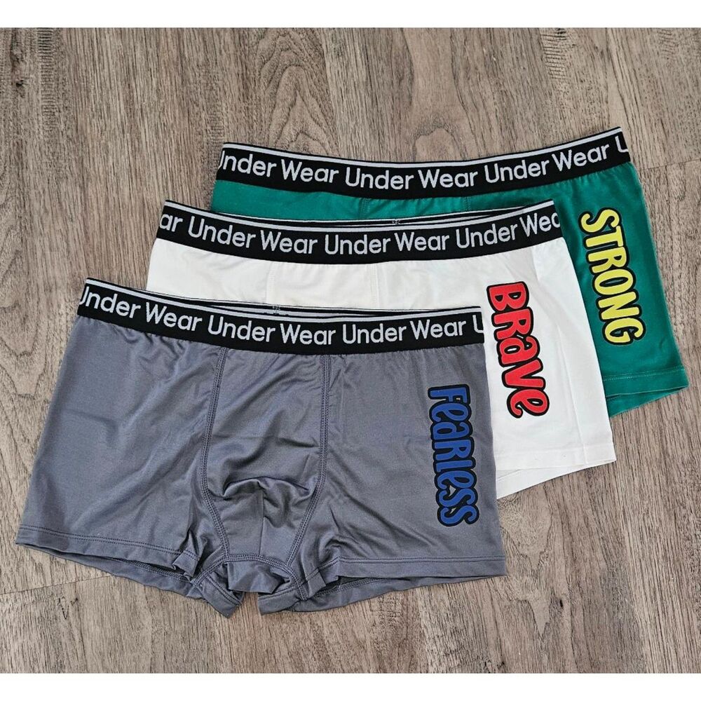 New 3 Pair Boys Mens Underwear Bikini Boxer Briefs Strong Brave Fearless Sz 16Y